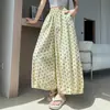 Foto real de pantalones anchos de algodón puro con lunares color marfil para mujer, nuevo estilo de verano 2026, holgados, casuales, versátiles, pantalones tipo linterna cropped