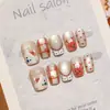 T921 Invierno Navidad Oso Reno Champaña Brillo Cuadros Dibujos Animados Uñas Cuadradas Cortas Arte de Uñas Festivo Ojo de Gato 3D Uñas Portátiles