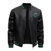 Estilo Novo de Outono para Jovens Tamanho Plus Jaqueta de Couro Marca Americana Japonesa Tendência Jaqueta de Motociclista Gola Baseball Múltiplos Bolsos Couro Bordado