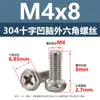 Tornillo Mecánico de Acero Inoxidable 304 con Cabeza de Pan Phillips y Cabeza Hexagonal Exterior con Cavidad Hexagonal m3m4m5m6-m8
