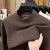 Sudadera de seda-camello-lana con cuello semi-alto para hombre, nueva moda casual otoño 2026, color liso básico, sudadera para hombre al por mayor