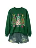 Sudadera casual y cómoda para mujer de la tienda independiente Amazon Wish con tres árboles de Navidad y luces colgantes de estrella de cinco puntas, estilo navideño