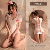 Feimu Ropa Interior Sexy Uniforme Sexy para Mujer Tentación Hueco Blanco Escote en V Profundo Espalda Descubierta Traje de Enfermera Ingeniosa 7986