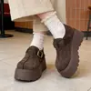 Zapatos Casuales Retro para Mujer Estilo Birkenstock, de Gamuza, con Suela Gruesa, Hebilla de Cinturón, Plataforma que Aumenta la Altura, Versátiles y a la Moda, de Cobertura Completa