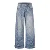 K5593 calle principal estilo americano unisex streetwear diseño de cuadros vintage lavado jeans retro de corte holgado para hombre