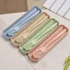 Conjunto de Hashi, Colher e Garfo de Trigo Portátil Talheres Conjunto de Três Peças Estudante Crianças Estilo Coreano Estojo de Hashi Fofo Criativo