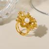 Exquisito y Versátil Nuevo Anillo de Acero Inoxidable con Textura de Pétalos Irregulares Incrustados con Perlas Lujo Ligero Gama Alta de Acero de Titanio para Mujer