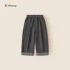 Calça Reta Roupas Infantis Youbao Simples Solta Casual para Meninas Outono Listrada Patchwork Calça de Meninos Tendência