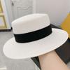 Sombrero de paja con letras de estilo británico, sombrero de verano para todo tipo de clima, sombrero plano pequeño con cara visible, sombrero de copa tejido de paja para mujer, moda