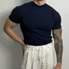 Ropa de Hombre de Algodón Puro Tallas Grandes Verano 2026 Nueva Camiseta de Manga Corta de Color Sólido con Cuello Semi-Alto y Canalé para Hombre