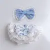 Solo para la venta ropa de bebé estilo coreano multicapa de encaje azul agua estilo porcelana azul y blanca vestido accesorios de muñeca rosa para bebé