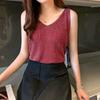 Camisola Estilo Coreano 2026 Primavera/Verão Roupa Íntima Camisa Base de Seda Brilhante Tricô de Seda Gelada Decote V Top Sexy Ajustado para Mulheres