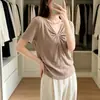 Camiseta de Tencel con Sensación de Segunda Piel, con Diseño Único, Top Adelgazante de Manga Corta con Giro y Cuello en V para Mujer