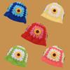 Gorro de pescador Mori de estilo coreano con flores de ganchillo amarillas, de lana, transpirable, tejido a mano, para otoño e invierno, con contraste de colores.