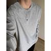 Camiseta Waffle cinza claro de manga comprida masculina primavera e outono camiseta americana retrô gola Henry solta camisa casual base