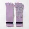Calcetines de Yoga de Cinco Dedos para Mujer Pilates Deportes Calcetines Largos Rayados Puntos de Silicona Antideslizantes Profesionales Calcetines de Entrenamiento Fitness Calcetines de Dedos Separados
