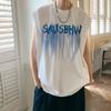 Chaleco de Verano para Hombre Estilo Hong Kong Cambio Gradual Letra Talla Grande Suelto Casual Adolescente Camiseta sin Mangas Chaleco Delgado