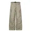 F9067 High Street Estilo Americano Unisex Vintage Multibolsillos Ropa de Trabajo Azul Diseño de Pierna Ancha Pantalones Cargo Casuales Sueltos para Hombre
