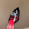 Desfile de Moda Primavera 2026 Estilo Nuevo Sandalias de Media Punta de Tacón Alto con Pedrería en Forma de Serpiente de Punta Abierta para Uso en Exteriores, Sandalias Elegantes de Malla con Punta Puntiaguda Negras