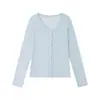 Cárdigan de Acetato Tencel Lyocell para Mujer, Estilo Coreano, Amigable con la Piel, Tejido de Algodón y Lana para Primavera/Verano, Manga Larga, Botones de Concha, Cárdigan Ligero