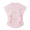 Top Corto de Verano Nuevo para Mujer, de Punto, Manga Corta, Cuello Medio Alto, Liso, con Lazo Tridimensional, Dulce, Ajustado