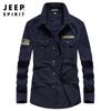 Camisa Top Masculina JEEP SPIRIT Primavera e Outono Manga Longa Tendência Masculina Workwear Multi-Bolsos Camisa com Múltiplos Bolsos 2597
