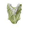 [Esgotado, Sem Reposição] Maiô Infantil Uma Peça, Traje de Banho Princesa Renda Cor Matcha de Verão para Crianças, Roupa de Banho Infantil
