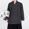 Abrigo de hombre estilo chino con cuello cruzado y amarre, nuevo cárdigan holgado estilo chino con tapeta diagonal, top casual retro de lana inspirado en el Zen