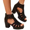 Sandalias de Mujer con Tacón Grueso, Nuevo Estilo 2026, Estilo Romano, con Pedrería, Punta Abierta (Peep-Toe), Tacón Medio, Suela Suave, Punta Abierta, para Mujeres de Mediana Edad