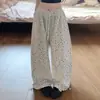 Pantalones de pierna ancha con estampado integral de estrellas y lunares estilo americano para mujer, holgados, adelgazantes, versátiles, sensación perezosa y relajada, Pantalones casuales tipo cimitarra de baile