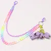 Cadena de cintura de gradiente colorido para mujer, moderno colgante floral, elegante accesorio de cuero con forma de flor, cadena de hip-hop para jeans