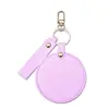 Espejo de cuero grueso en stock con gancho para colgar, se puede usar como accesorio de bolso, espejo de maquillaje redondo de cuero de color sólido, personalizable