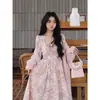Vestido Floral Doce Francês de Manga Longa para Mulheres, Saia Longa de Temperamento de Outono, Cintura Marcada, Saia com Mangas Bufantes de Fada Suave