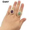 MR028 Anillo de Joyería para Fiesta Estilo Palacio Retro Exquisita Gema Redonda Pequeña Incrustada con Circonita Multicolores Opcionales para Mujer