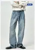 Roupas Masculinas Fengshe / Jeans Vintage Lavado Estilo Streetwear Americano para Homens, Calças Largas de Corte Reto Tendência Nostálgica