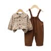 Traje de niña Primavera 2025 Nuevo Lindo para Niños Manga Larga Floral con Tirantes Pantalones Conjunto de Dos Piezas Ropa de Bebé traje