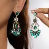 Aretes de aguja plateada con diamantes, diseño de flor ovalada de resina y gota de agua, estilo retro vintage, aretes versátiles