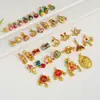Colgante de etiqueta de bendición de luna de loto con gota de aceite color oro antiguo, manualidad de color esmalte, accesorios para joyería DIY