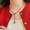 Collar de Pez con Cuentas de Cristal Simple de Alta Gama para Mujer Retro Ligero Lujoso Moderno Elegante Combinable Cadena para el Cuello Cadena Clavicular