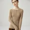 Cardigan de Tricô Cashmere Gola Redonda Manga Longa Feminino Cor Sólida Costurado Slimming Top