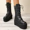 Botas de Cavaleiro Punk com Rebites de Meia-Canela para Mulheres Outono e Inverno 2022 Novas Salto Alto de Solado Grosso Fivela de Cinto Tamanho Grande 43 Botas Femininas