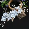 Pente de Cabelo Europeu e Americano Folha Dourada Adorno de Cabeça Coroa de Noiva Feita à Mão Adorno de Cabeça Pente de Flores Acessórios de Cabelo Joias de Noiva