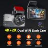 Gravador de condução de alta definição ultra 4K frontal e 2K traseiro com gravação dupla, visão noturna, tela de 3 polegadas, interconexão com celular WIFI, monitoramento de estacionamento