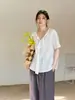 Blusa Francesa Tallas Grandes ALINDM para Mujeres Ligeramente Gorditas, Verano Delgada 100kg Cuello en V Camisa Adelgazante de Manga Corta