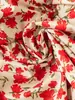 Camisola Roja Floral Pura y Fresca Estilo Chica Picante Transfronteriza Europea y Americana para Mujer, Diseño de Verano con Efecto Ceñidor en la Cintura, Adelgazante, Sin Espalda