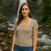 Camiseta cuadrada de manga corta transfronteriza para mujer, nuevo estilo básico casual simple, camiseta cuadrada de color liso estampada