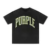 Comércio Exterior Beleza Tendência Moda de Rua de Los Angeles Manga Curta Lavagem Água Roxo Velho Estampa de Letras Cara Grande Solto Manga Curta