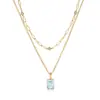 Collar en Capas Aquamarina Clara Cadena de Oro Estilo Europeo y Americano Justop Cadena para Clavícula Doble Capa Piedra Natural Aquamarina