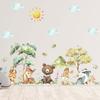 Calcomanías de pared de acuarela de oso ciervo, dibujos animados, animal del bosque, sala de estar, dormitorio, fondo de pantalla, calcomanías autoadhesivas removibles