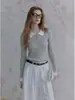 Suéter de punto trenzado estilo francés minimalista de cuello alto para mujer, casual de principios de otoño, rejuvenecedor, corte ajustado, cárdigan de punto base de manga larga con patchwork